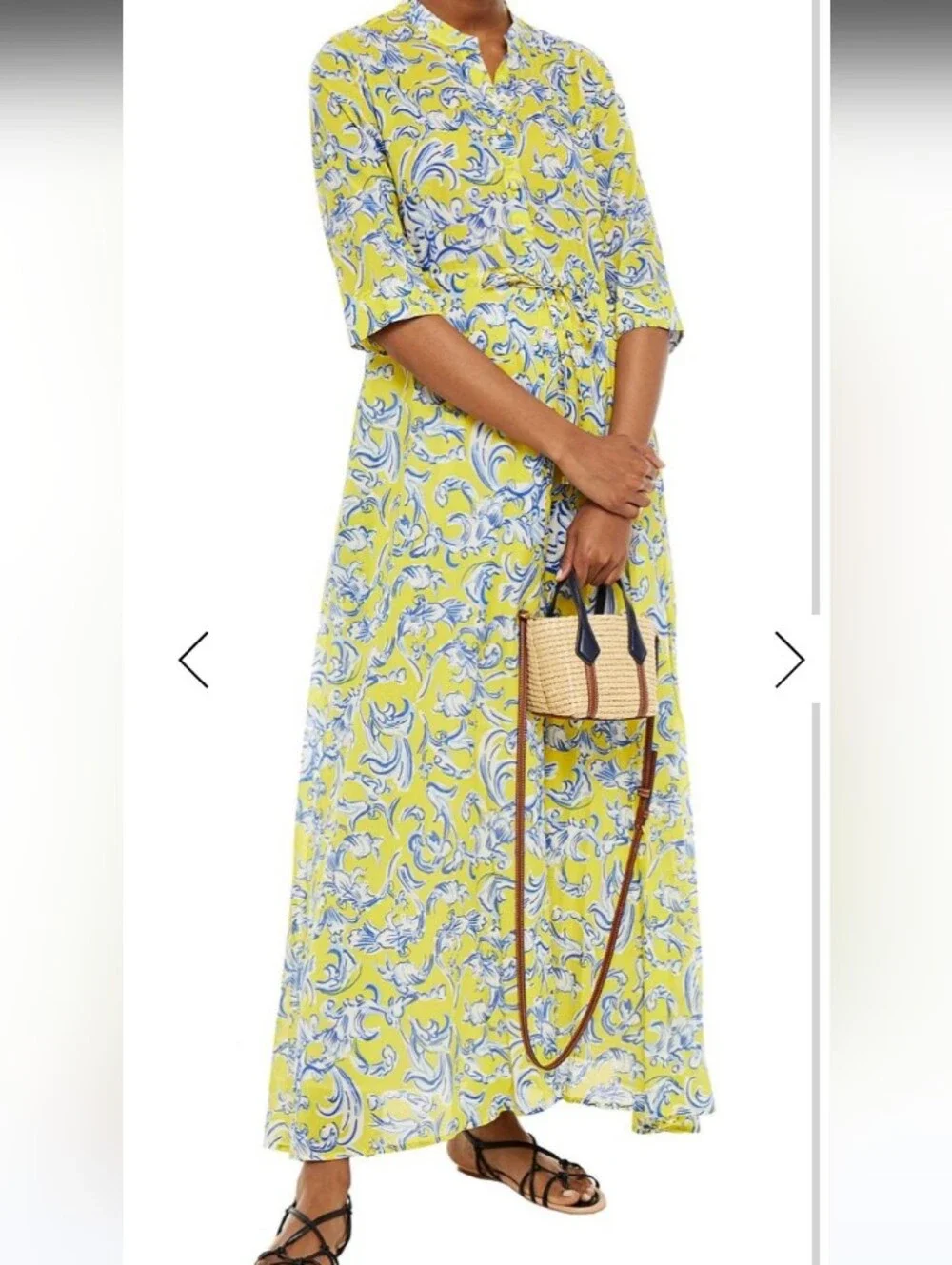 Tory Burch Printed Cotton Maxi Dress Size S Women Pocket Drawstring Resortwear